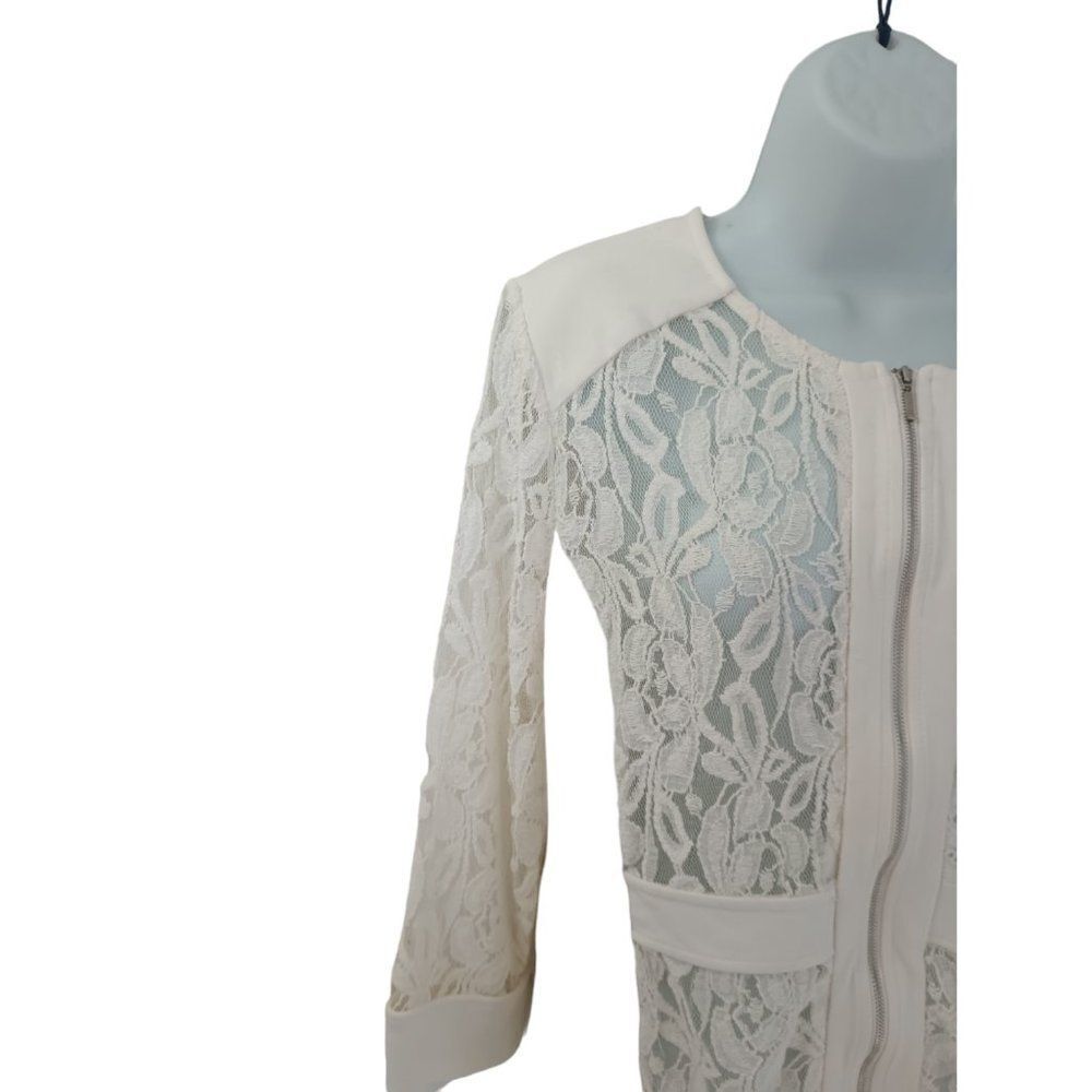 Kate & Mallory Ivory Lace Zip‎ Jacket Sheer Floral 3/4 Sleeve Blazer Women’s L - Picture 4 of 9